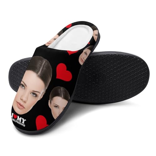 Customizable Photo Slippers Adults Men Slippers Funny Slippers Durable Rubber Sole Anti-Slip Slippers House Slippers Indoor Outdoor Personalized Valentine's Day Gifts Slippers Short Plush