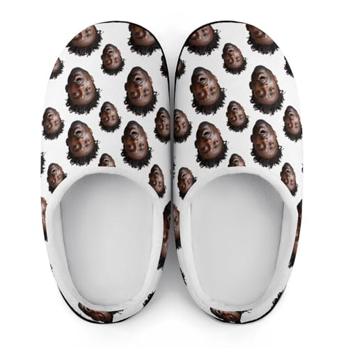 Custom Photo Slippers Custom Face Images Slippers Personalized Slippers for Man Funny Slippers for Family Durable Rubber Sole Anti-Slip Slippers House Slippers Indoor Short Plush Slippers