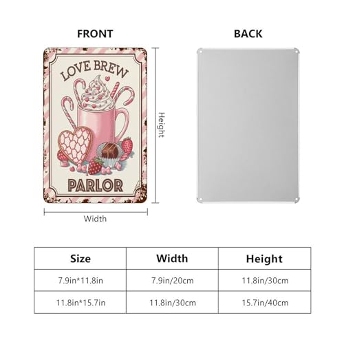 Valentines Day Decoration Aluminum Sign Love Brew Parlor Wall Plaque Rustic Valentine's Day Kitchen Door She Shed Hanging Signs, 11.8"x7.9", Fade Resistant