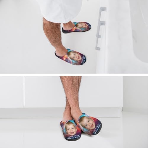 Plujam Custom Slippers Personalized Photo Slippers Durable Rubber Sole Adults Men Slippers Customizable Images & Text Slipper for Men Indoor Non Slip Slippers House Shoes Funny Slippers for Adults