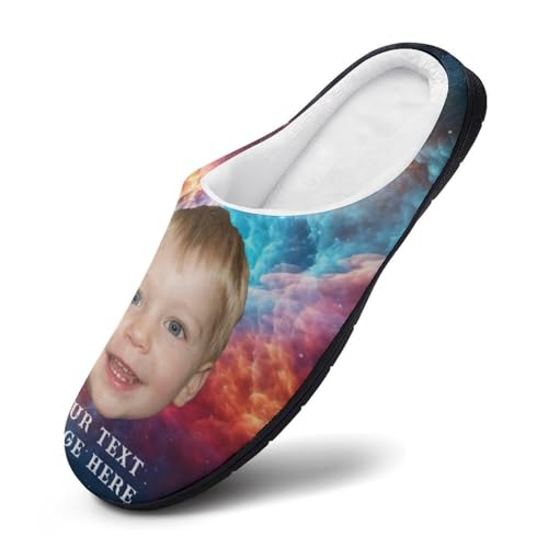 Plujam Custom Slippers Personalized Photo Slippers Durable Rubber Sole Adults Men Slippers Customizable Images & Text Slipper for Men Indoor Non Slip Slippers House Shoes Funny Slippers for Adults