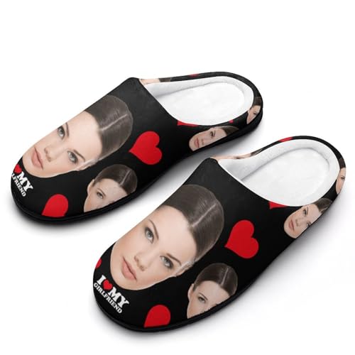Customizable Photo Slippers Adults Men Slippers Funny Slippers Durable Rubber Sole Anti-Slip Slippers House Slippers Indoor Outdoor Personalized Valentine's Day Gifts Slippers Short Plush