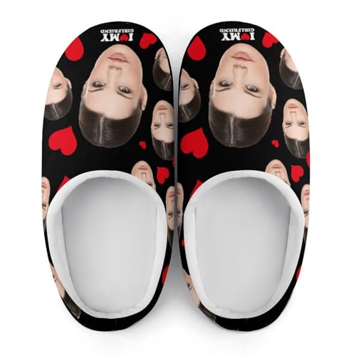 Customizable Photo Slippers Adults Men Slippers Funny Slippers Durable Rubber Sole Anti-Slip Slippers House Slippers Indoor Outdoor Personalized Valentine's Day Gifts Slippers Short Plush