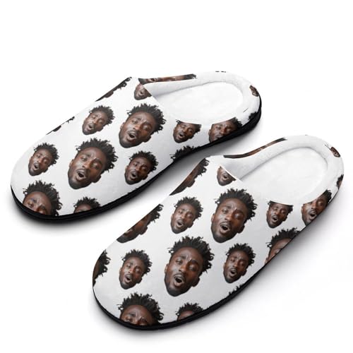 Custom Photo Slippers Custom Face Images Slippers Personalized Slippers for Man Funny Slippers for Family Durable Rubber Sole Anti-Slip Slippers House Slippers Indoor Short Plush Slippers