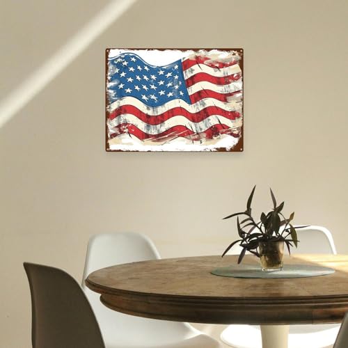 4th of July Aluminum Sign - Independence Day Farmhouse Decor, Vintage USA Country Flag Outside And Living Room Decorations Holiday Gifts Country Wall Art Decor Fade Resistant 16"x12"