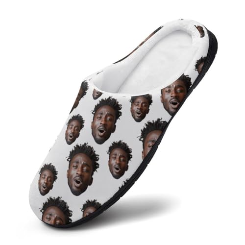 Custom Photo Slippers Custom Face Images Slippers Personalized Slippers for Man Funny Slippers for Family Durable Rubber Sole Anti-Slip Slippers House Slippers Indoor Short Plush Slippers
