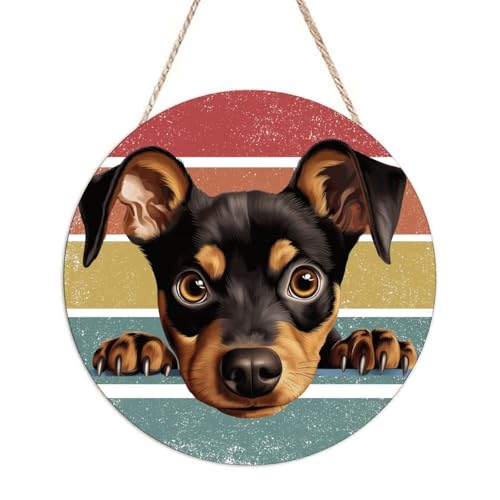 Wooden Plaque German Pinscher Dog Decorations for Home Dog Peeking Sneaky in Retro Sunset Wooden Kitchen Decor Sign Holiday Party Accessories Dog Lover Gifts Decor for Bedroom Farmhouse