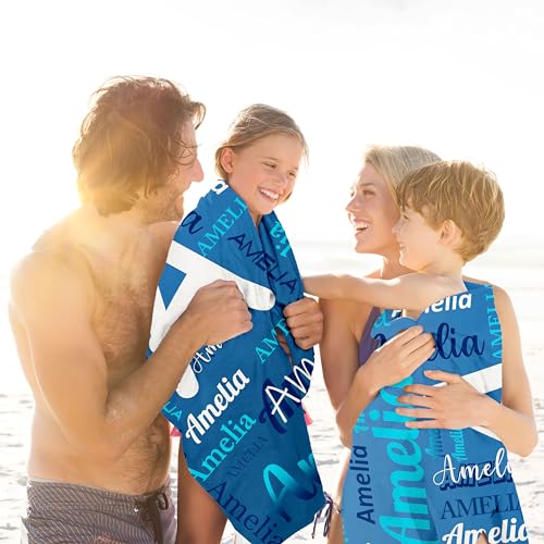 Kidrex Personalized Beach Towels for Kids Adults Custom Pool Towel with Name Quick-Drying Bath Towel Customized Gifts for Travel Swimming (Navy Blue)