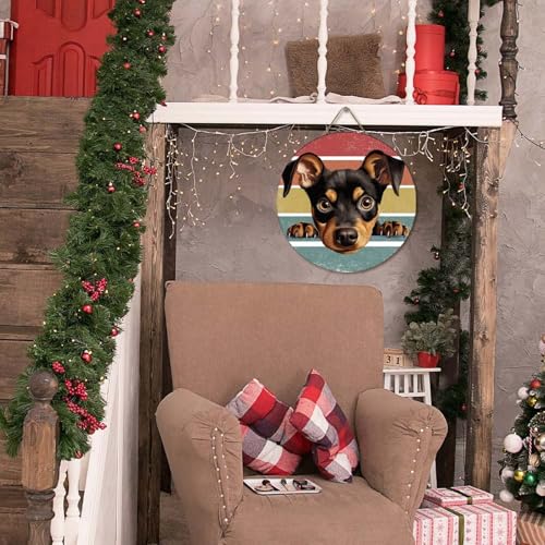Wooden Plaque German Pinscher Dog Decorations for Home Dog Peeking Sneaky in Retro Sunset Wooden Kitchen Decor Sign Holiday Party Accessories Dog Lover Gifts Decor for Bedroom Farmhouse