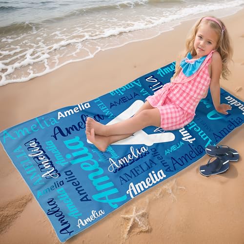 Kidrex Personalized Beach Towels for Kids Adults Custom Pool Towel with Name Quick-Drying Bath Towel Customized Gifts for Travel Swimming (Navy Blue)