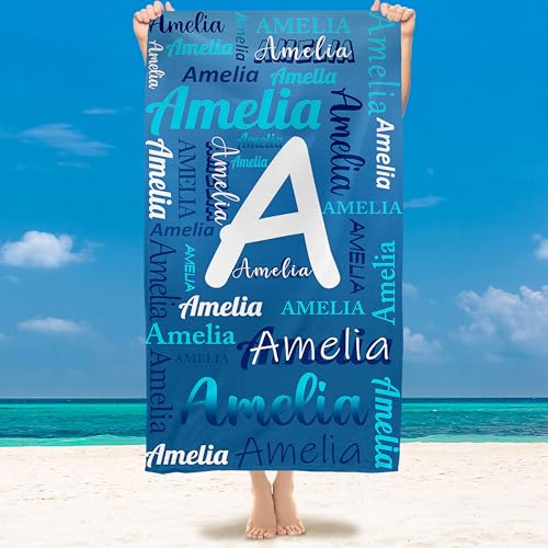 Kidrex Personalized Beach Towels for Kids Adults Custom Pool Towel with Name Quick-Drying Bath Towel Customized Gifts for Travel Swimming (Navy Blue)