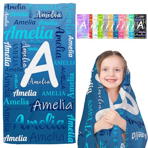 Kidrex Personalized Beach Towels for Kids Adults Custom Pool Towel with Name Quick-Drying Bath Towel Customized Gifts for Travel Swimming (Navy Blue)