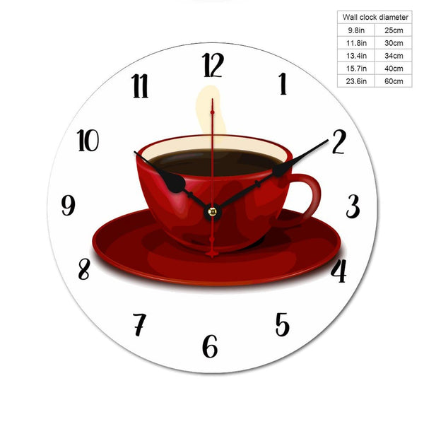 Red Coffee Cup Silent Non-Ticking Wall Clocks Decor for Bathroom, Living Room, Bedroom, Housewarming Gift, Wall Clock Battery Operated - 10 Inch Red Coffee Cup Retro Wall Clocks Gifts for Family
