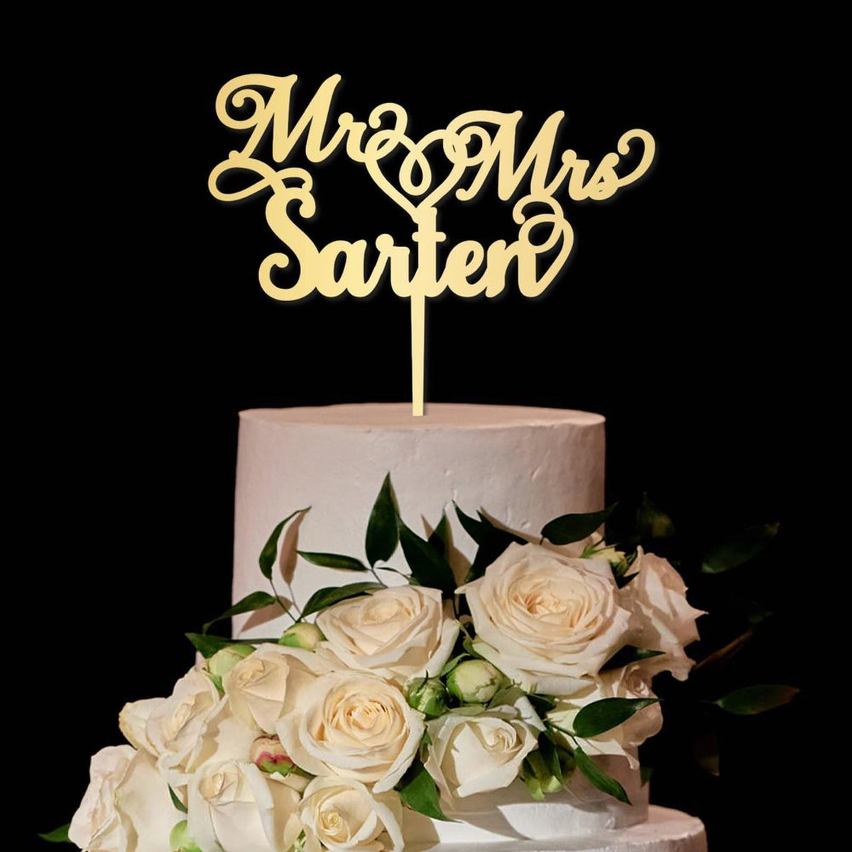 Wedding Cake Topper Personalised Mr And Mrs Calligraphy Personalized Cake Topper Last Name Gold Acrylic Customized Surname Cake Topper Gold, Silver, Black, Glitter, Love Heart Cake Decorations