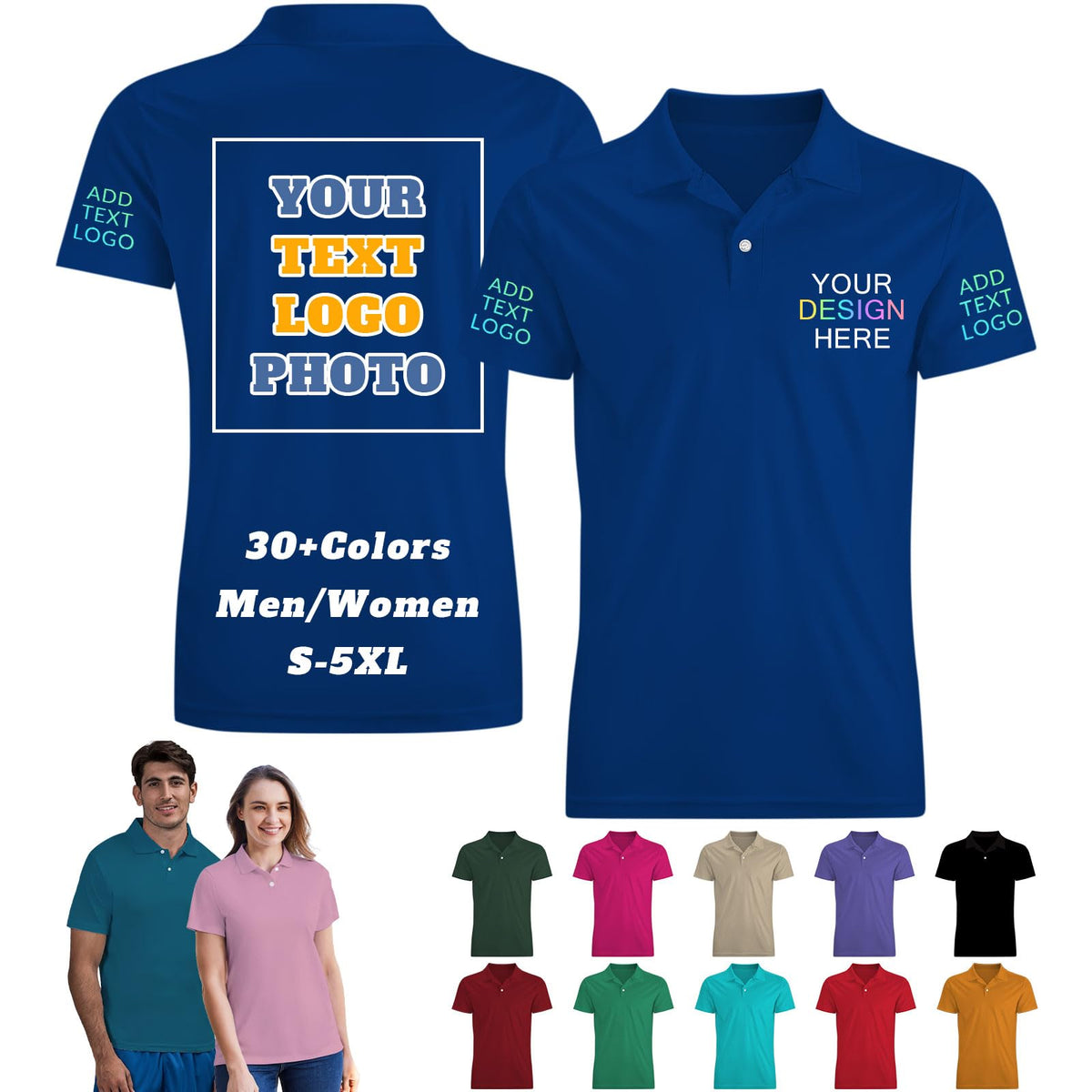 Custom Polo Shirts for Men Women Design Your Own Logo Customize Golf Shirt Gifts Workwear Personalized Business Shirts Short Sleeve, S-5XL