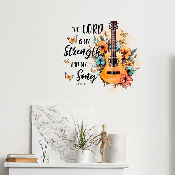 Exodus 15:2 The Lord is My Strength and My Song Wall Sticker, Christmas Vinyl Wall Decal, Scripture Gifts Classroom Computer Family Christian Removable Decal Stick for Bedroom, Bathroom, Desk, 24"