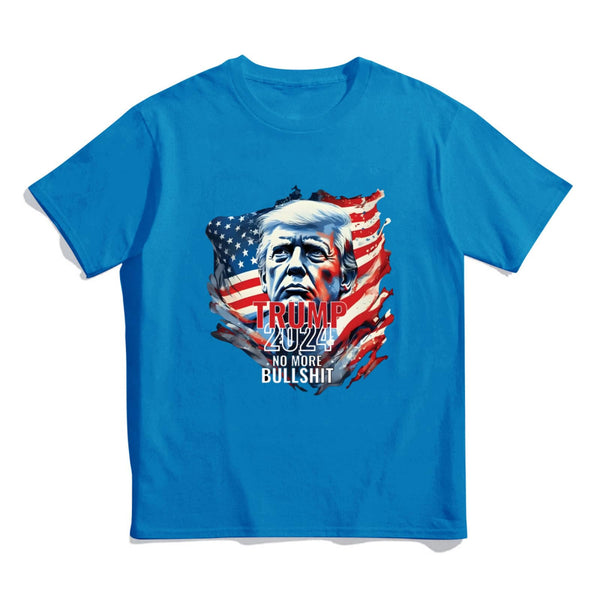 Plujam Trump 2024 No More Bull Shit T-Shirt Men Cotton Short Sleeves Crew Neck Breathable Short Sleeve Royal Blue