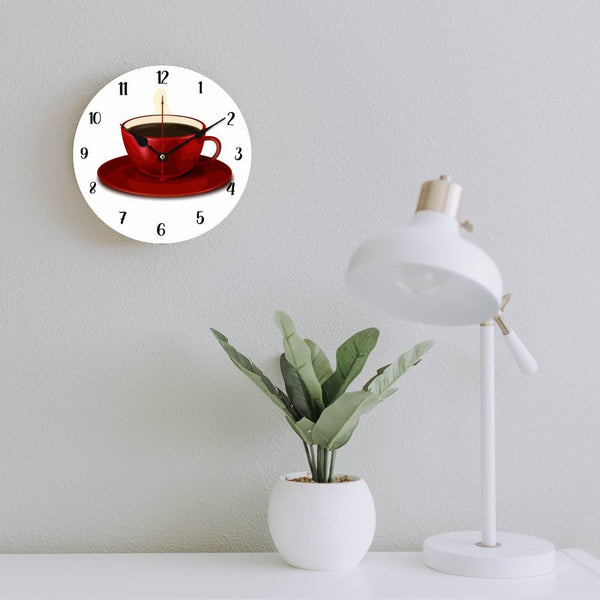 Red Coffee Cup Silent Non-Ticking Wall Clocks Decor for Bathroom, Living Room, Bedroom, Housewarming Gift, Wall Clock Battery Operated - 10 Inch Red Coffee Cup Retro Wall Clocks Gifts for Family