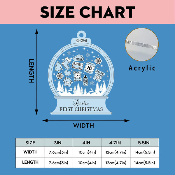 Personalized Baby‘s First Christmas Ornament 2024 Custom New Baby Gifts Customized Funny Podium Shape Baby Name Birthdate Weight Height for Newborn Girl Boy Keepsake Ornament