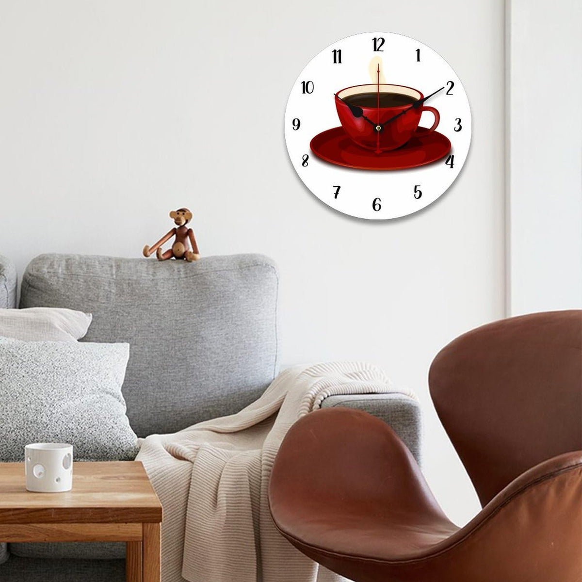 Red Coffee Cup Silent Non-Ticking Wall Clocks Decor for Bathroom, Living Room, Bedroom, Housewarming Gift, Wall Clock Battery Operated - 10 Inch Red Coffee Cup Retro Wall Clocks Gifts for Family