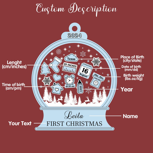 Personalized Baby‘s First Christmas Ornament 2024 Custom New Baby Gifts Customized Funny Podium Shape Baby Name Birthdate Weight Height for Newborn Girl Boy Keepsake Ornament