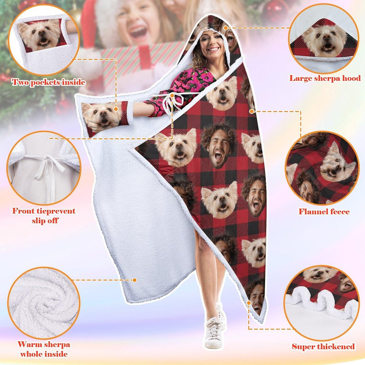 Haneni Wearable Blanket Hoodie Custom Gift - Blanket for Women Men Adult Kids Christmas Gifts for Mom, Comfy Hoodies Flannel Cozy Sherpa Fleece Warm Blanket Funny Birthday Coolest Gifts for Girlfriend