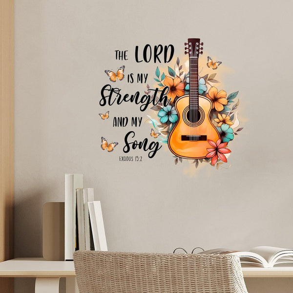 Exodus 15:2 The Lord is My Strength and My Song Wall Sticker, Christmas Vinyl Wall Decal, Scripture Gifts Classroom Computer Family Christian Removable Decal Stick for Bedroom, Bathroom, Desk, 24"