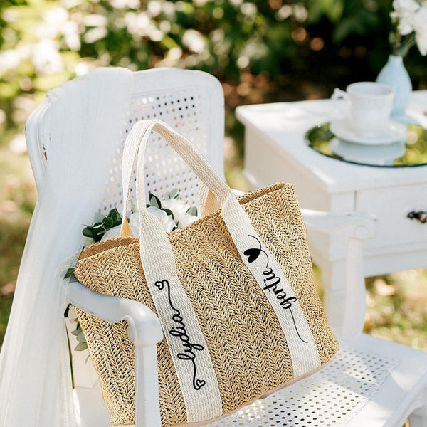 Personalized Beach Bag Custom Tote Bag For Women Burlap Bags With Your Name For Bridesmaid Gifts Bag Handmade Bag For Holiday Travel Bridal Party Personalized Gifts For Her Name Jute Tote Bag