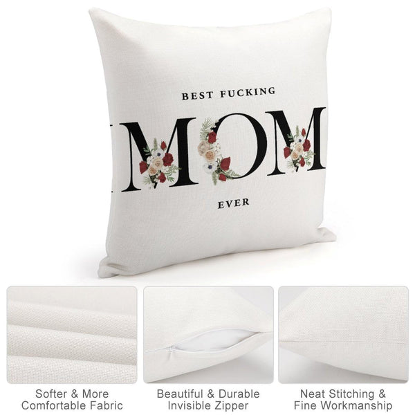 Best Fucking Mom Ever Throw Pillow Cases - Square 22 Inch Best Fucking Mom Ever Standard Pillowcase with Zipper, Wreath Decorative Gifts for Mom, Bed Bedroom Decorations, 2 Side