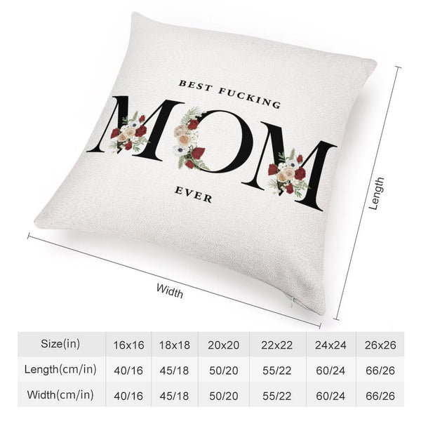 Best Fucking Mom Ever Throw Pillow Cases - Square 22 Inch Best Fucking Mom Ever Standard Pillowcase with Zipper, Wreath Decorative Gifts for Mom, Bed Bedroom Decorations, 2 Side
