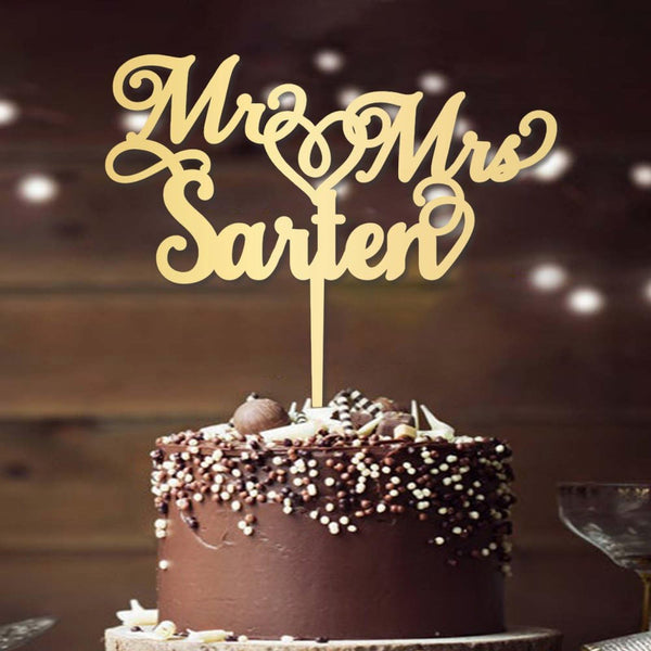 Wedding Cake Topper Personalised Mr And Mrs Calligraphy Personalized Cake Topper Last Name Gold Acrylic Customized Surname Cake Topper Gold, Silver, Black, Glitter, Love Heart Cake Decorations