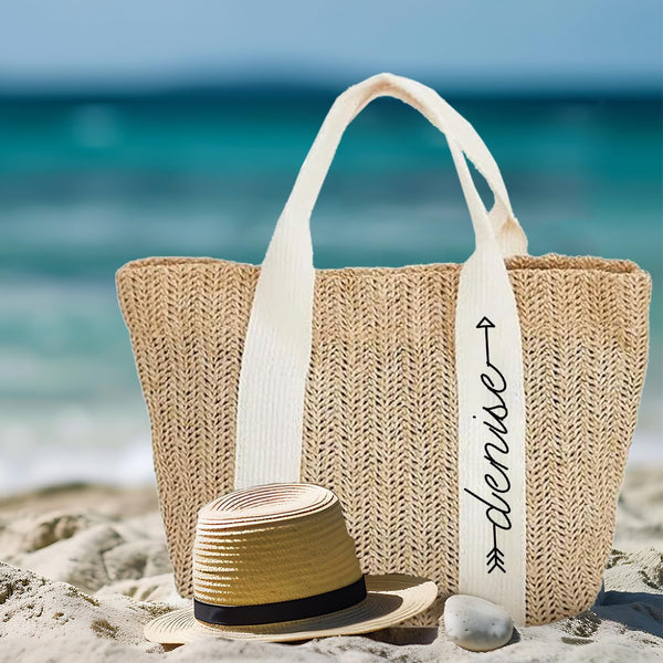 Personalized Beach Bag Custom Tote Bag For Women Burlap Bags With Your Name For Bridesmaid Gifts Bag Handmade Bag For Holiday Travel Bridal Party Personalized Gifts For Her Name Jute Tote Bag