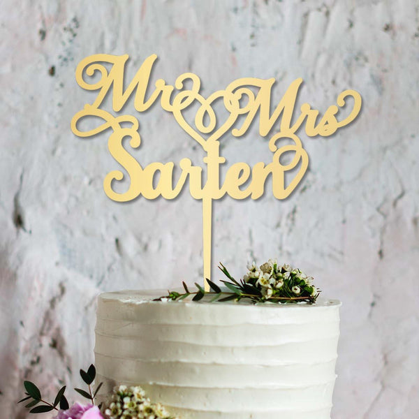 Wedding Cake Topper Personalised Mr And Mrs Calligraphy Personalized Cake Topper Last Name Gold Acrylic Customized Surname Cake Topper Gold, Silver, Black, Glitter, Love Heart Cake Decorations