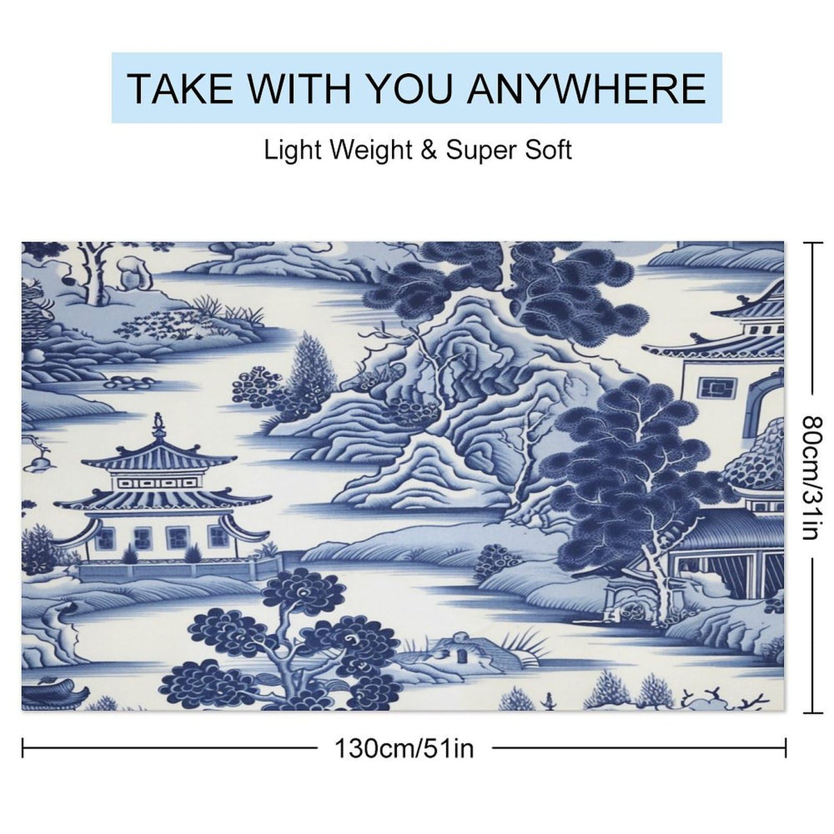 Nanjing Blue And White Chinoiserie Pagoda Asian Beach Towel 32"x52" Camping Bath Bridal Party Necessities Graduation Gifts Towels for Women with A Unique Design Classic Microfiber Sand Free Yoga Mat