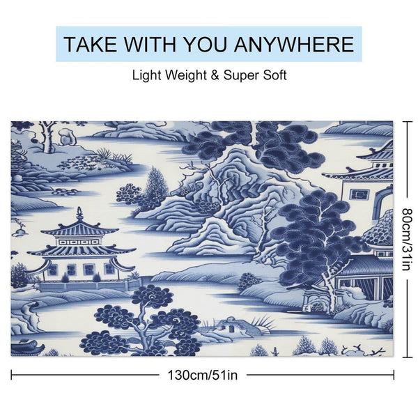 Nanjing Blue And White Chinoiserie Pagoda Asian Beach Towel 32"x52" Camping Bath Bridal Party Necessities Graduation Gifts Towels for Women with A Unique Design Classic Microfiber Sand Free Yoga Mat
