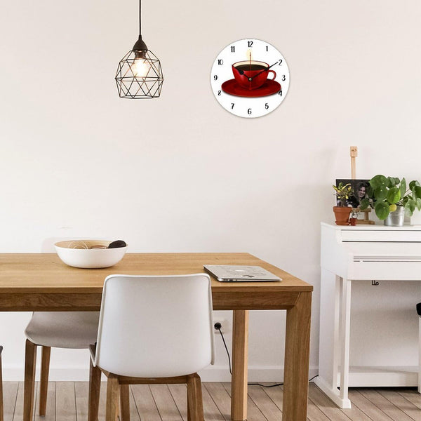 Red Coffee Cup Silent Non-Ticking Wall Clocks Decor for Bathroom, Living Room, Bedroom, Housewarming Gift, Wall Clock Battery Operated - 10 Inch Red Coffee Cup Retro Wall Clocks Gifts for Family