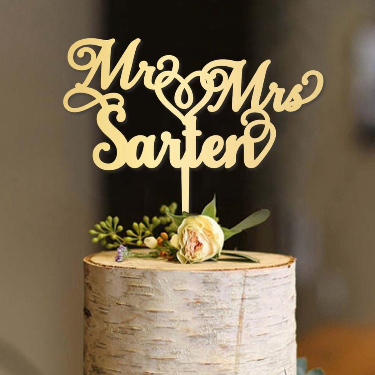 Wedding Cake Topper Personalised Mr And Mrs Calligraphy Personalized Cake Topper Last Name Gold Acrylic Customized Surname Cake Topper Gold, Silver, Black, Glitter, Love Heart Cake Decorations