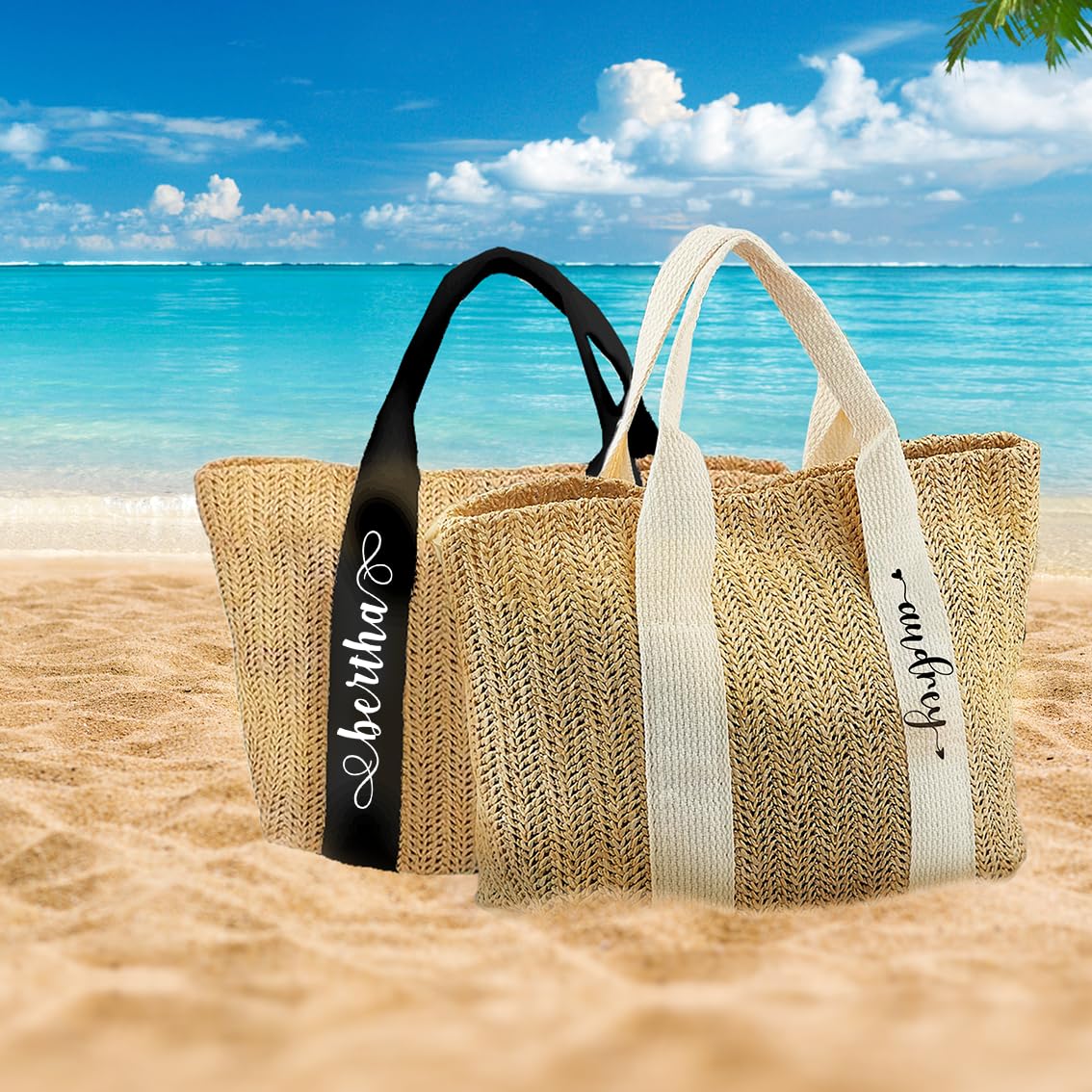 Personalized Beach Bag Custom Tote Bag For Women Burlap Bags With Your Name For Bridesmaid Gifts Bag Handmade Bag For Holiday Travel Bridal Party Personalized Gifts For Her Name Jute Tote Bag