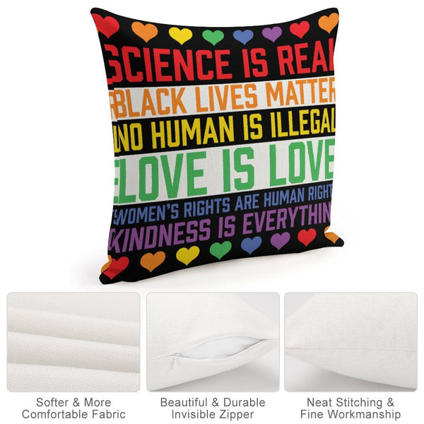 Decorative Pillow Covers - LGBTQ Standard Pillowcase 16" x 16" Science is Real Black Lives Matter Pillows for Couch with Hidden Zipper for Office Home Outdoor Double Side