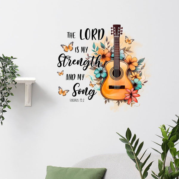 Exodus 15:2 The Lord is My Strength and My Song Wall Sticker, Christmas Vinyl Wall Decal, Scripture Gifts Classroom Computer Family Christian Removable Decal Stick for Bedroom, Bathroom, Desk, 24"