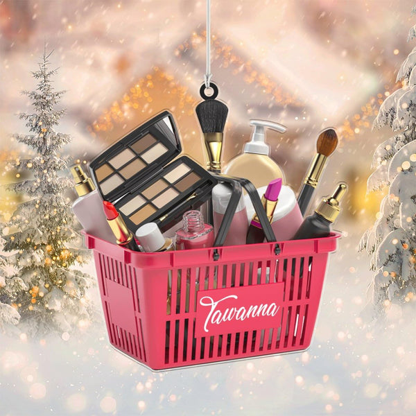 2024 Personalized Ornament Women Beauty I Love Make Up Nail Polish Christmas Tree Ornament Makeup Customized Cosmetics Basket Keepsake Decoration Ornament Makeup Tools Gifts with Name