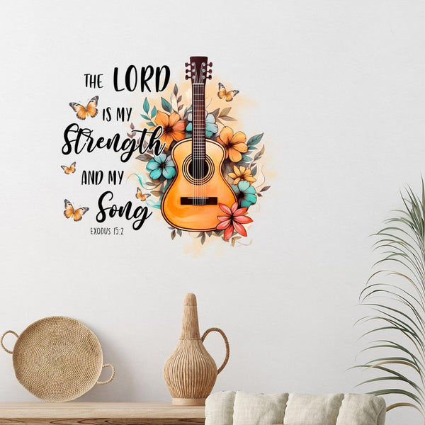 Exodus 15:2 The Lord is My Strength and My Song Wall Sticker, Christmas Vinyl Wall Decal, Scripture Gifts Classroom Computer Family Christian Removable Decal Stick for Bedroom, Bathroom, Desk, 24"