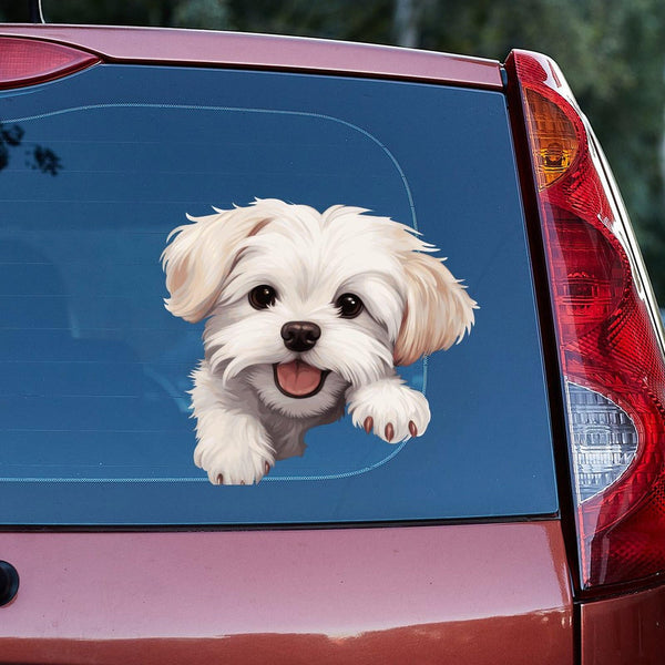 Maltese Dog Stickers - Vinyl Decal Dog Car Cracking Bumper Sticker Dog Mom Dad Christams Gifts Die Cut Decals with Multiple Size Decorations for Snowboard Windows Heat and Cold Resistant 8 Inch