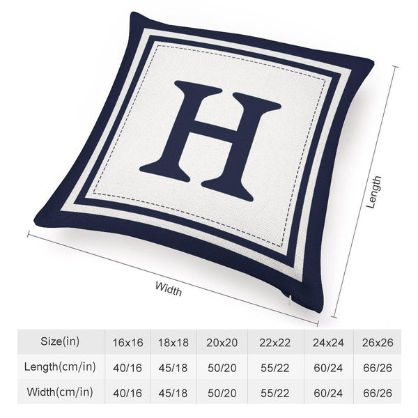 Custom Decorative Throw Pillow Covers - Boho Geometric Striped Initial Navy Blue Throw Pillow Case - Monogram H White Cotton Linen Pillow Cases for Home Bed New Home 20" x 20"