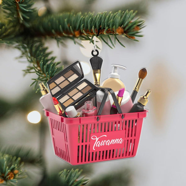 2024 Personalized Ornament Women Beauty I Love Make Up Nail Polish Christmas Tree Ornament Makeup Customized Cosmetics Basket Keepsake Decoration Ornament Makeup Tools Gifts with Name