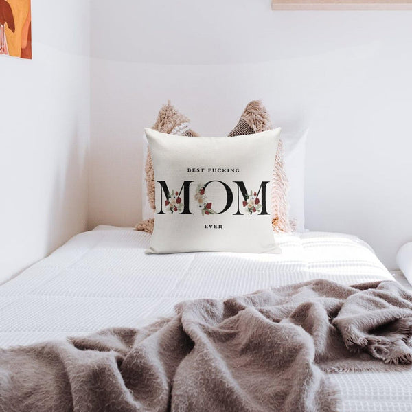 Best Fucking Mom Ever Throw Pillow Cases - Square 22 Inch Best Fucking Mom Ever Standard Pillowcase with Zipper, Wreath Decorative Gifts for Mom, Bed Bedroom Decorations, 2 Side