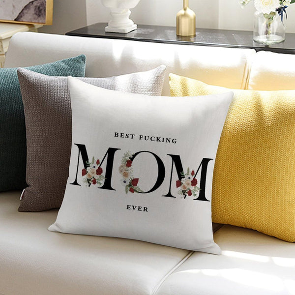 Best Fucking Mom Ever Throw Pillow Cases - Square 22 Inch Best Fucking Mom Ever Standard Pillowcase with Zipper, Wreath Decorative Gifts for Mom, Bed Bedroom Decorations, 2 Side