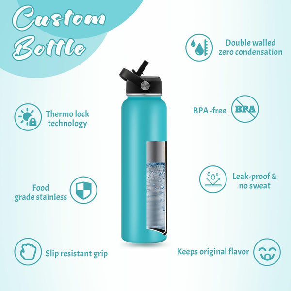 Personalized Water Bottles for School Custom Thermos Water Bottle for Kids with Straw Stainless Steel Tumbler for Girls Boys Back to School Gift Cup for Kids Women Men