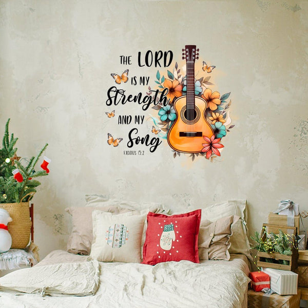Exodus 15:2 The Lord is My Strength and My Song Wall Sticker, Christmas Vinyl Wall Decal, Scripture Gifts Classroom Computer Family Christian Removable Decal Stick for Bedroom, Bathroom, Desk, 24"