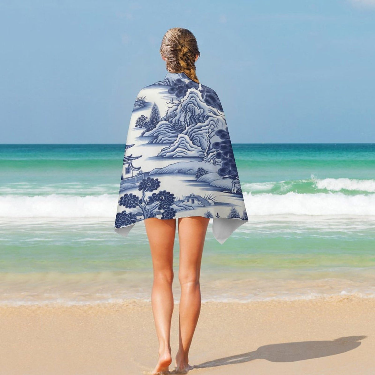 Nanjing Blue And White Chinoiserie Pagoda Asian Beach Towel 32"x52" Camping Bath Bridal Party Necessities Graduation Gifts Towels for Women with A Unique Design Classic Microfiber Sand Free Yoga Mat